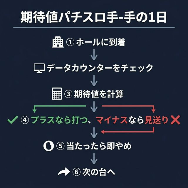 期待値稼働の1日の流れ — 6ステップのフローチャート